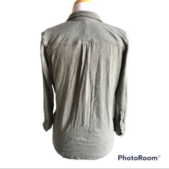 Free people soft pop over hi low green striped collared top small - Picture 2 of 7